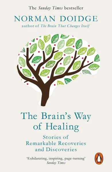 Alt text: Book cover of "The Brain's Way of Healing" by Norman Doidge, featuring a stylized tree with green leaves and a light background, along with the subtitle "Stories of Remarkable Recoveries and Discoveries."