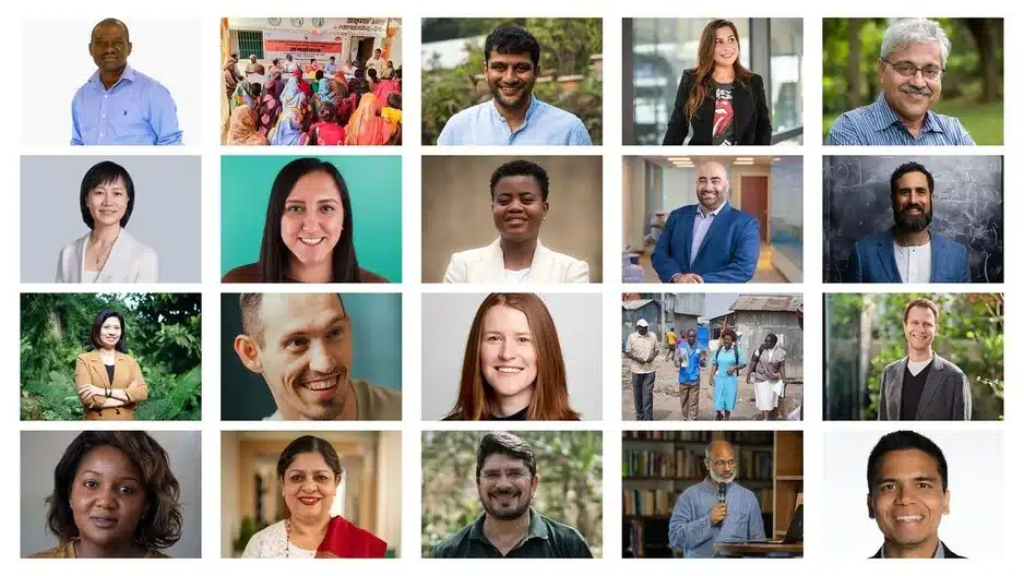 A collage of diverse individuals, including professionals and community leaders, engaged in various initiatives, showcasing teamwork and innovation in shaping the world.